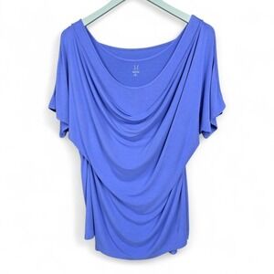 Yummie by Heather Thomson Periwinkle Layered Cowl Neck Shapewear Top Size 2X EUC